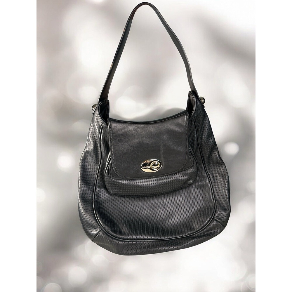 Folli Follie Genuine Butter Soft Leather Black Shoulder Bag Large